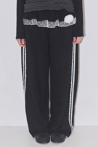 Bloom Ruffle Lace Sweatpants / Black
