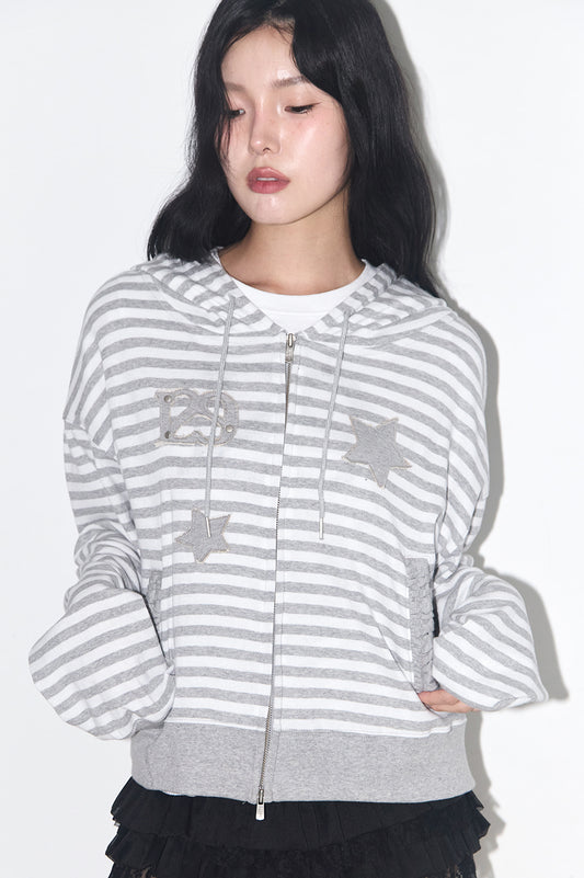 Starry Stripe Hooded Zip-Up Melange