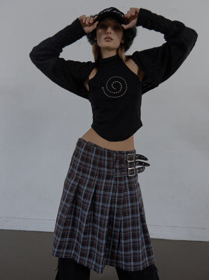 CHECK BUCKLE WRAP SKIRT / BABY BLUE