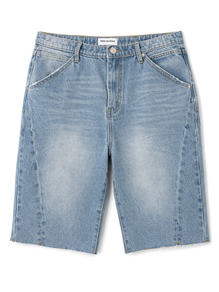 Slim Straight Fit Half Denim Pants [Light Blue]