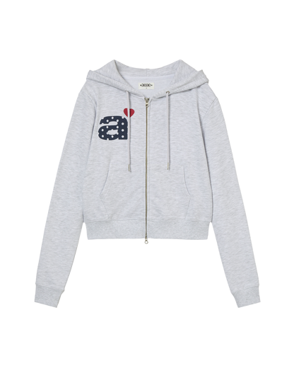 DOT SMALL LETTER CROP HOOD ZIP UP [LIGHT GREY]