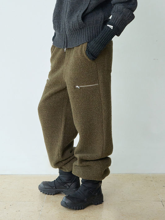 Boucle Zipper Trousers [Khaki]