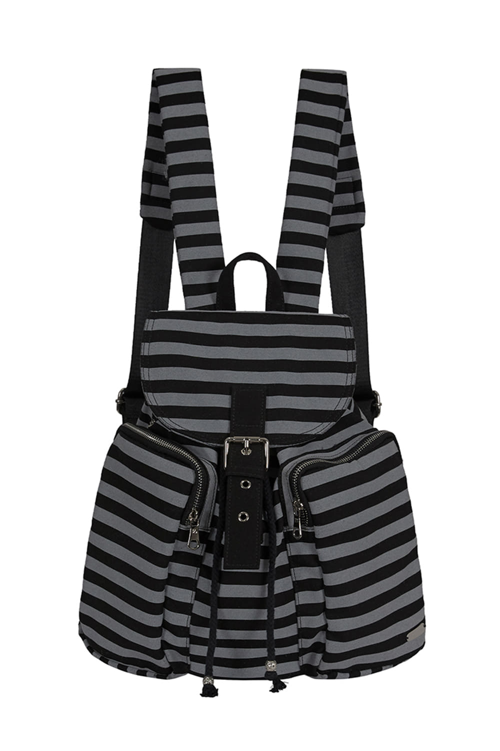 Pattern Buckle Backpack Stripe Black