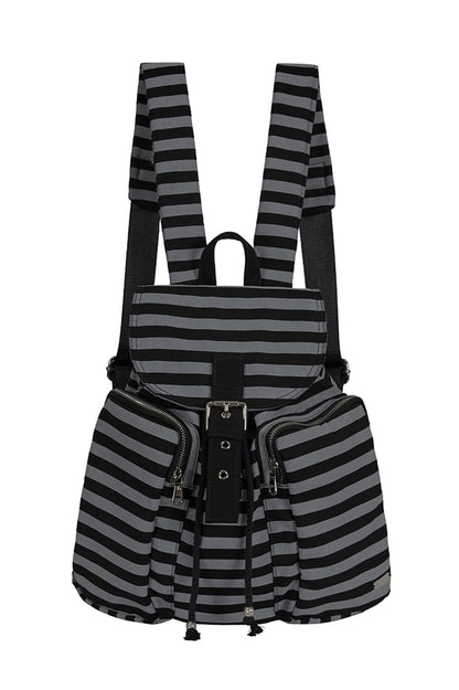Pattern Buckle Backpack Stripe Black