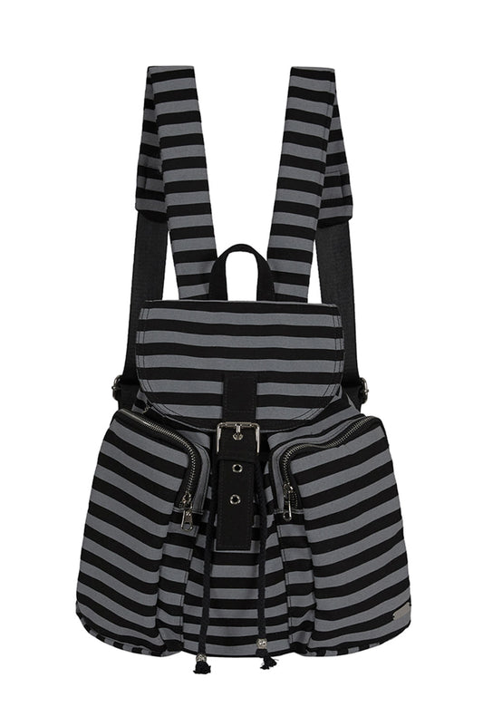 Pattern Buckle Backpack Stripe Black