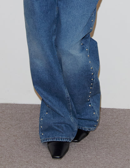 STUDDED WASHED JEANS / 2 Color