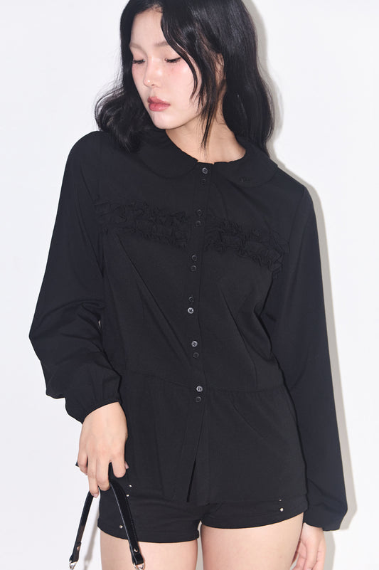 Ruffle Round Shirt Black
