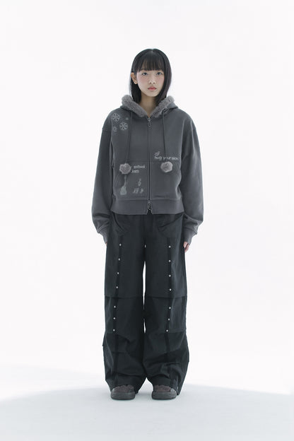 Star studed line pants (Black)