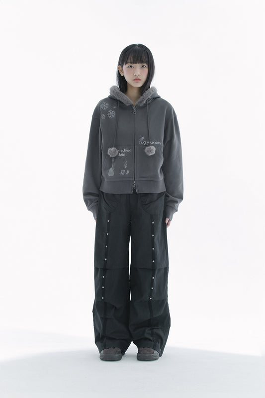 Star studed line pants (Black)