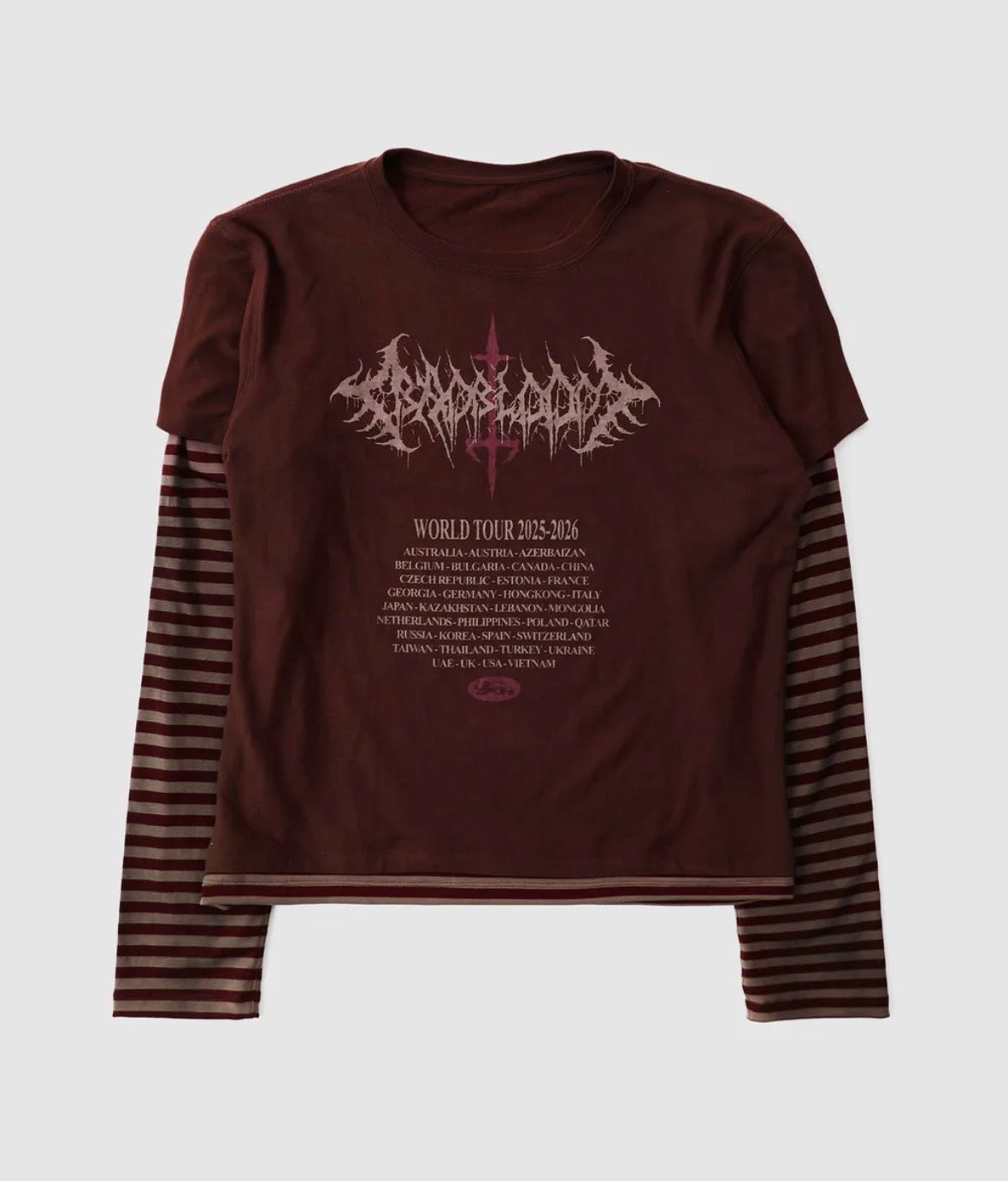 World Tour Layered Long Sleeve - Burgundy/Stripe