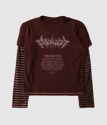 World Tour Layered Long Sleeve - Burgundy/Stripe