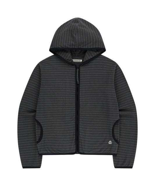 STRIPE FLEECE HOOD ZIP-UP CHARCOAL
