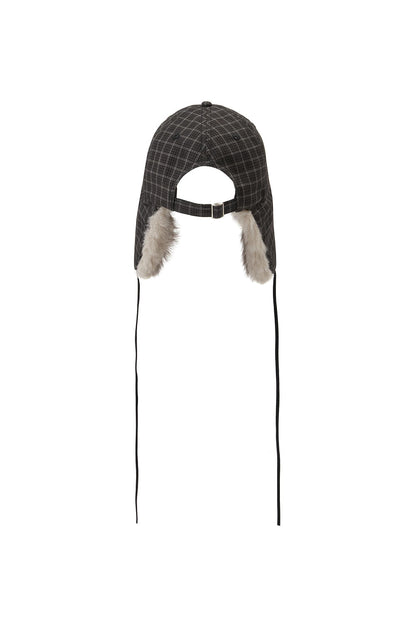 Fluffy Earflap Cap Checked Green