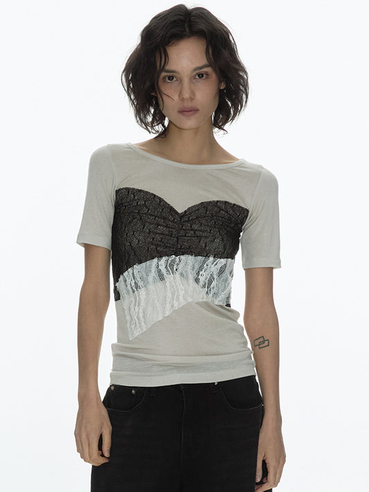 Layering Shirring T-Shirt [Beige]
