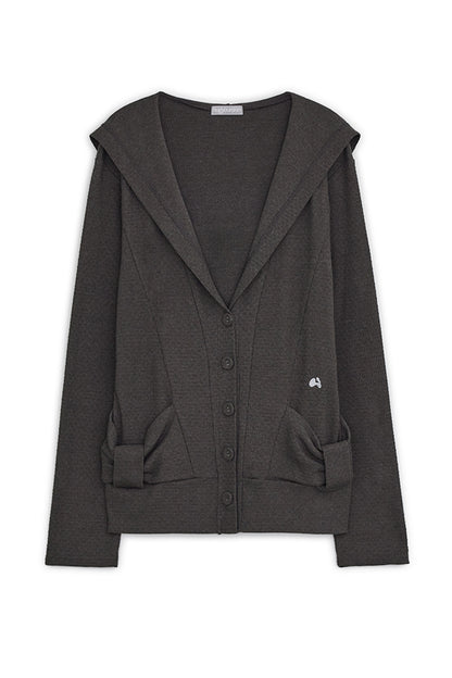 Hooded ribbon cardigan (Charcoal)