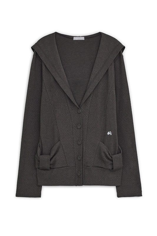 Hooded ribbon cardigan (Charcoal)