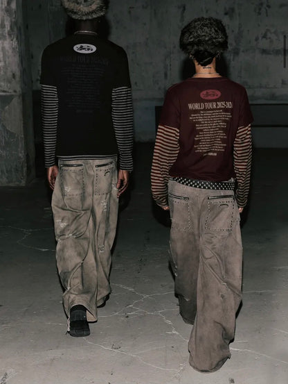 World Tour Layered Long Sleeve - Burgundy/Stripe