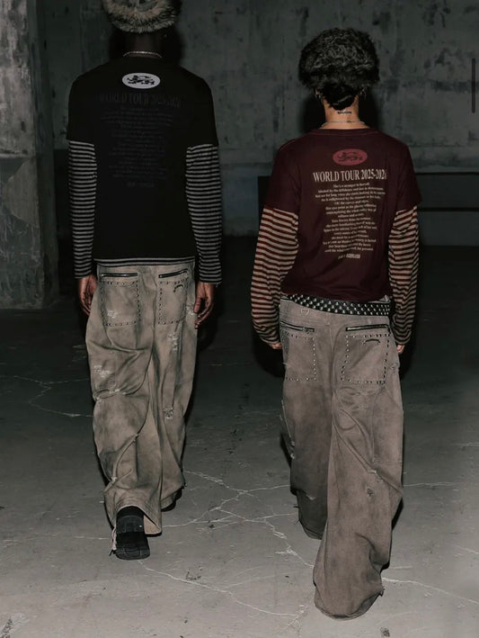 World Tour Layered Long Sleeve - Burgundy/Stripe