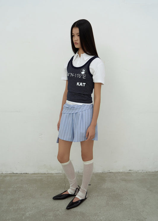 KAT PRINT SLIM TANK TOP (NAVY)