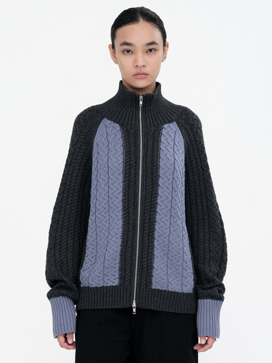 Mono Wool Knit Zip Up [Charcoal]