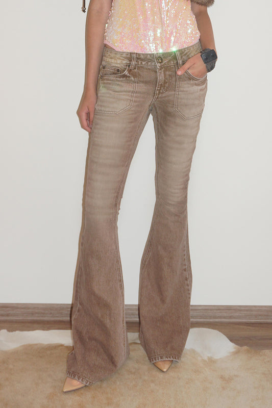 Whiskered Bootcut Denim Washed Brown