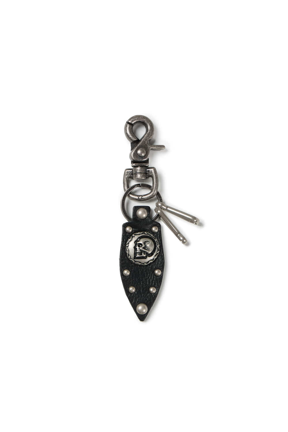 Skull Studded Leather Keyring (Black) 