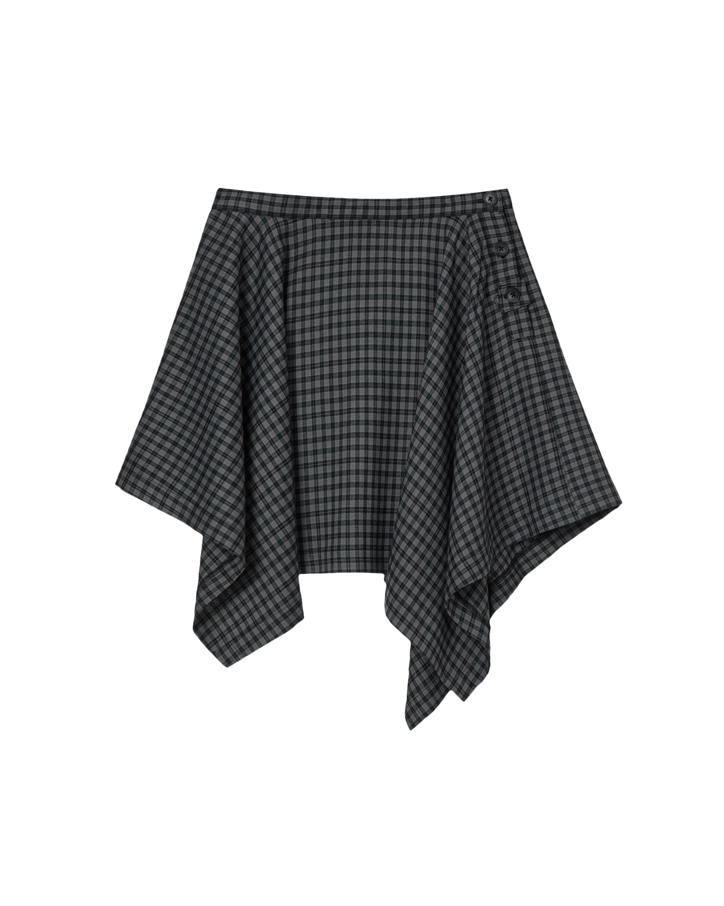 ASYMMETRIC DRAPE CHECK SKIRT [BLACK]
