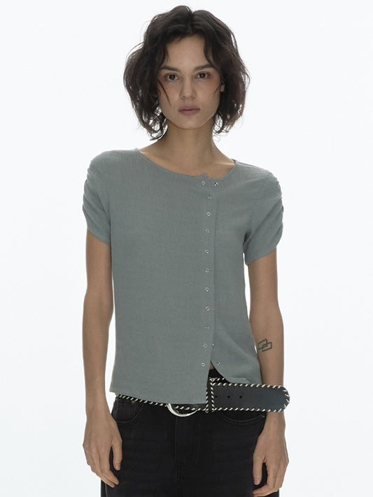 Linnen Button Top [Pale Blue]