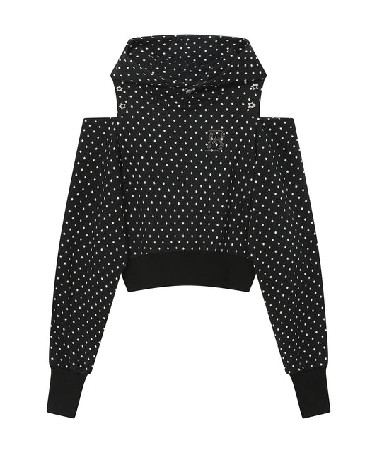 Dot Cutout Off-Shoulder Cropped Hood [Black]