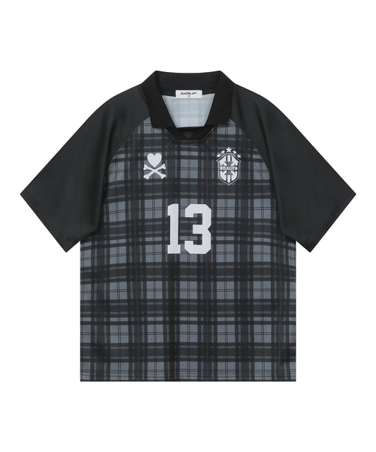 Checkered jersey T-shirt [black]