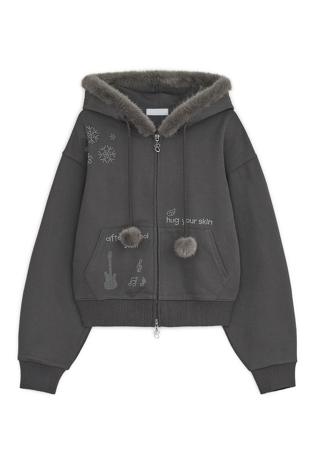 Hotfix fur hoodie zip-up (Charcoal)