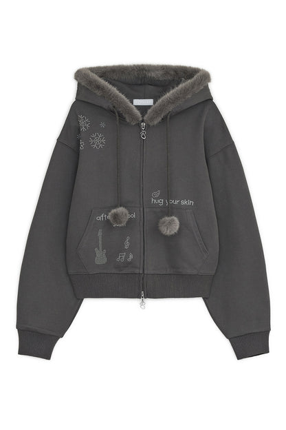 Hotfix fur hoodie zip-up (Charcoal)