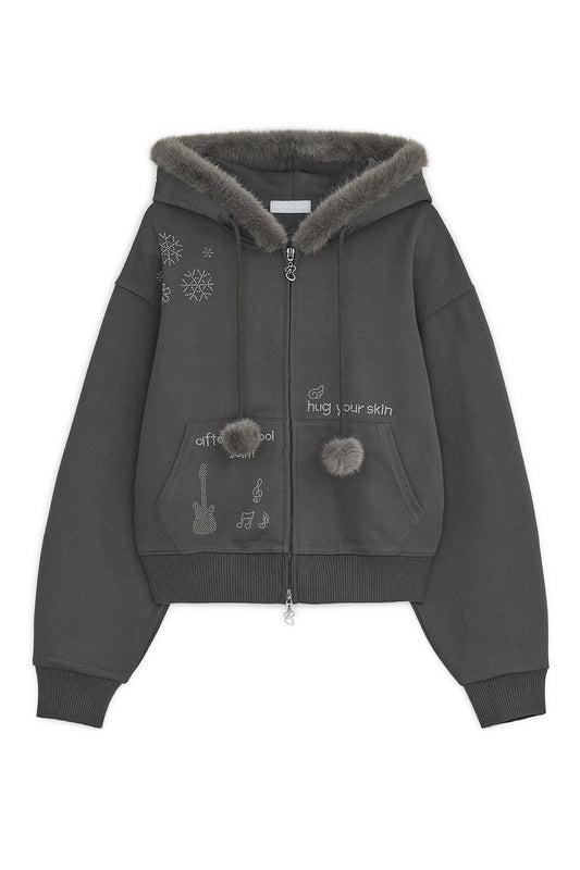 Hotfix fur hoodie zip-up (Charcoal)