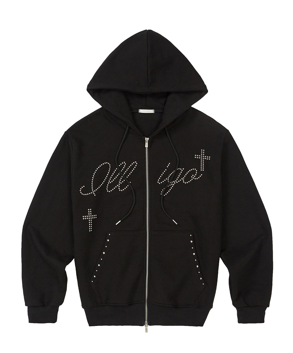 Cross Hotfix Hooded Zip-up in / Black