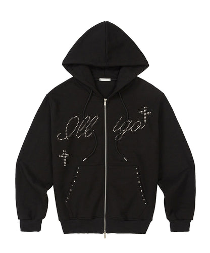 Cross Hotfix Hooded Zip-up in / Black