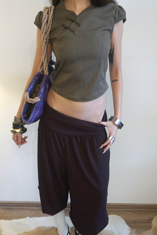 Wool Qipao Blouse Khaki Brown