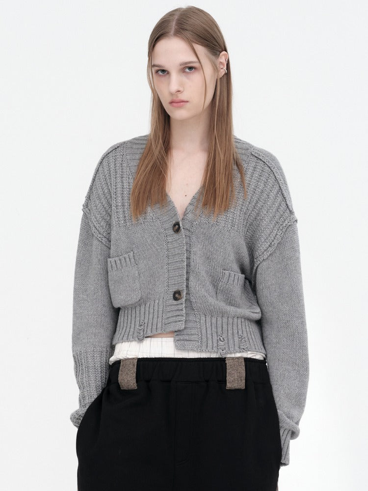 Mixed Cropped Loose Cardigan [Gray]