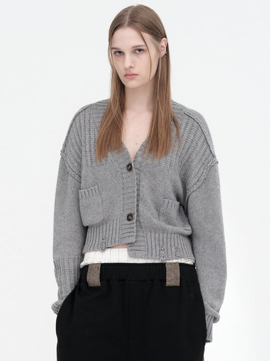 Mixed Cropped Loose Cardigan [Gray]