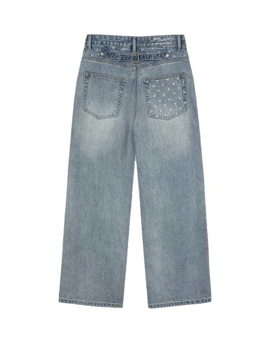 STAR POCKET DENIM PANTS [LIGHT BLUE]