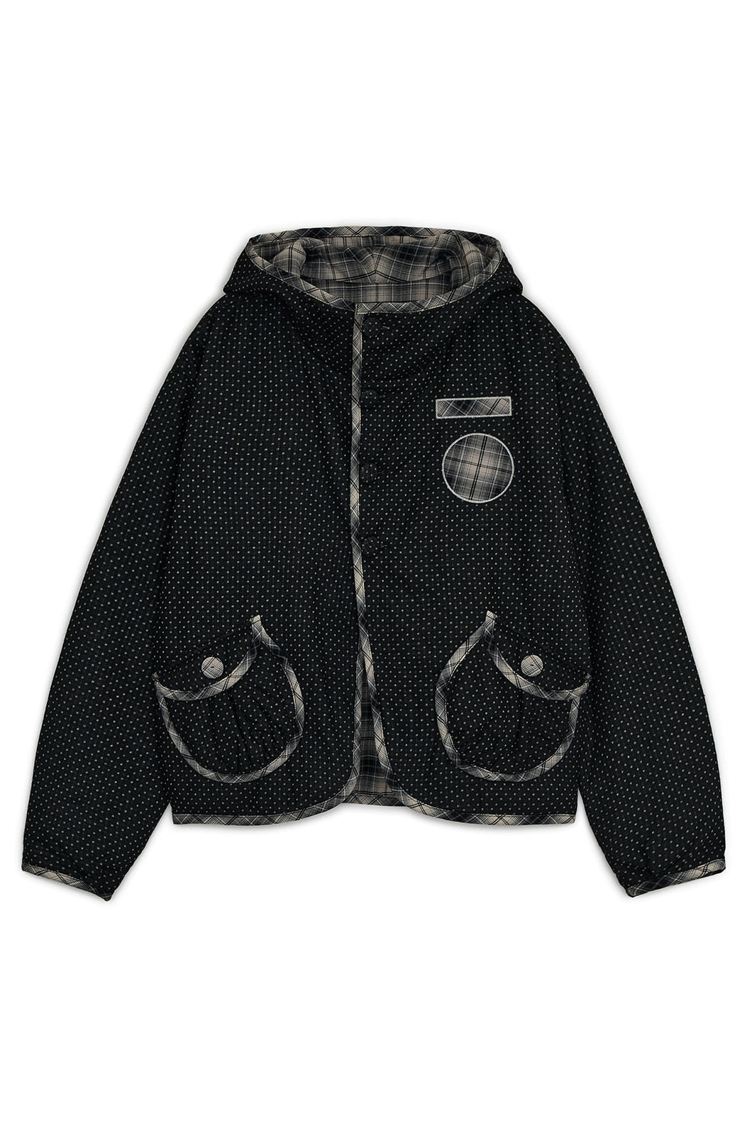 Check reversible hooded jacket (Black)