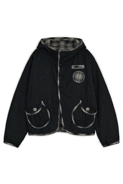 Check reversible hooded jacket (Black)