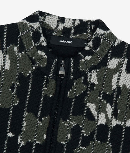 Camouflage Knit Zip-Up Cardigan / Khaki