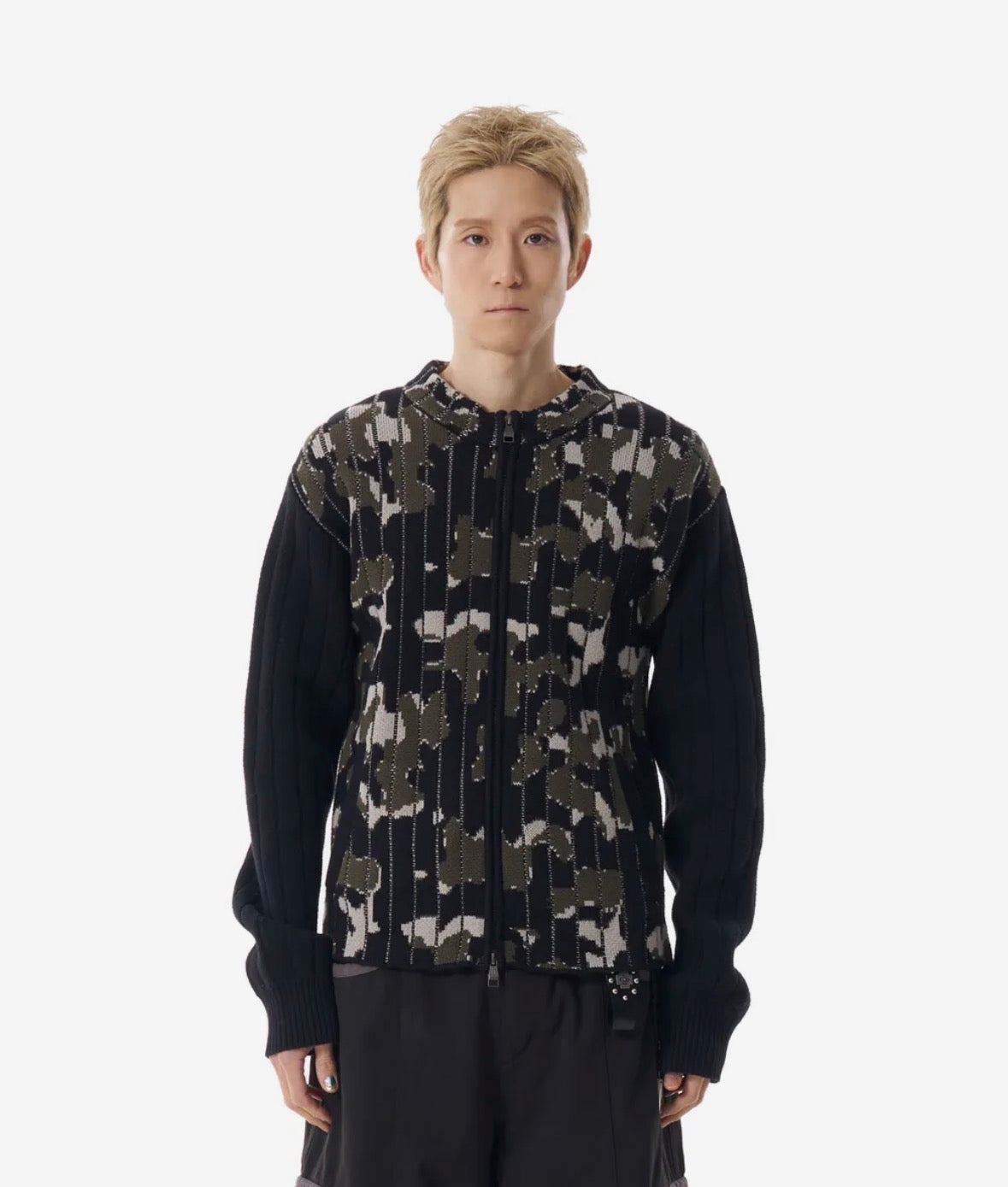 Camouflage Knit Zip-Up Cardigan / Khaki