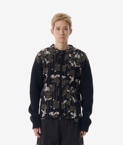 Camouflage Knit Zip-Up Cardigan / Khaki