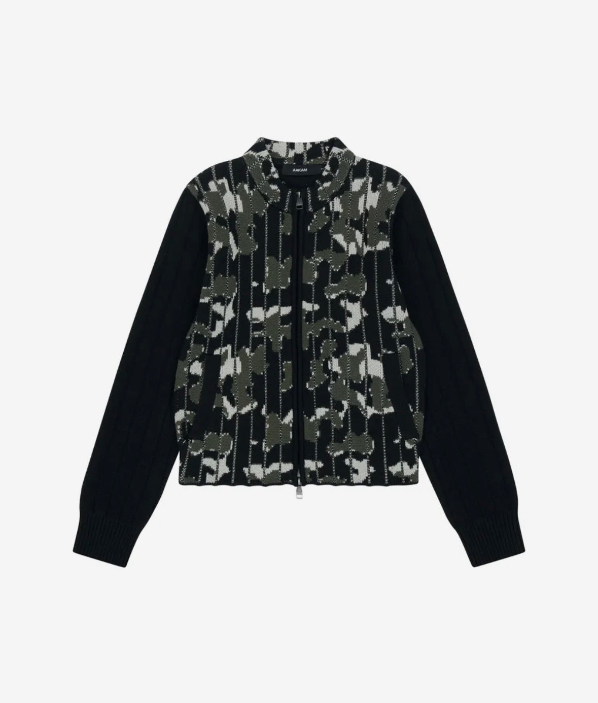 Camouflage Knit Zip-Up Cardigan / Khaki