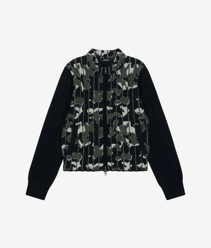 Camouflage Knit Zip-Up Cardigan / Khaki