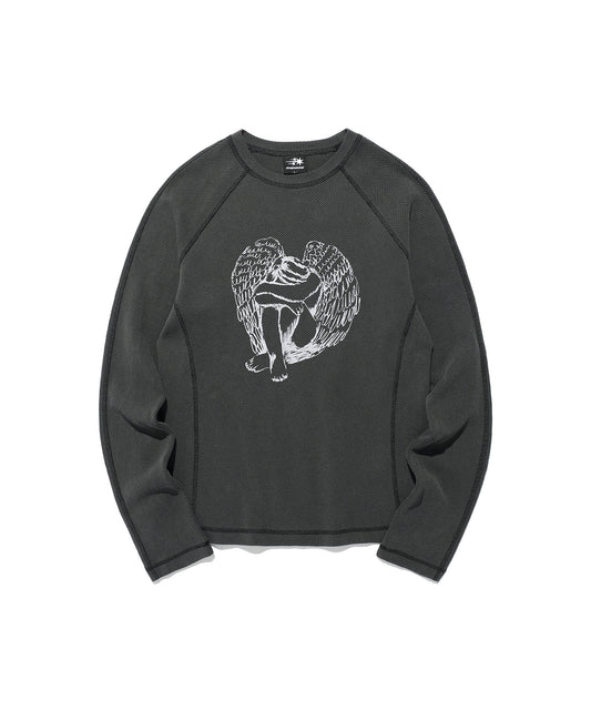 crying angel waffle l/s tee
[charcoal]