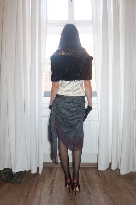 Fringe Tie Skirt Charcoal/Purple