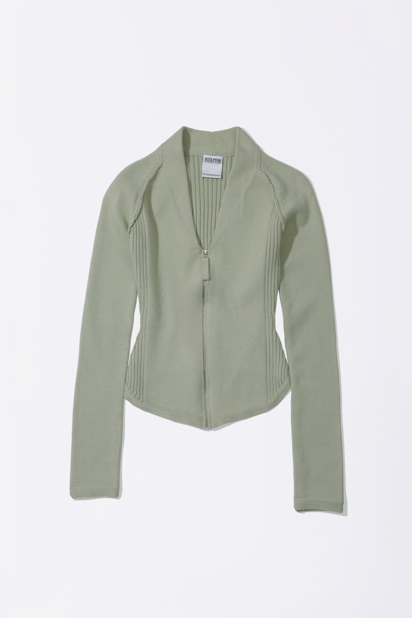 Open Collar Knit Zip-Up Pale Mint
