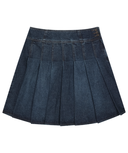 DEEP DENIM PLEATS SKIRT NAVY